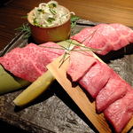 個室和食 紅炉庵 - 【焜炉】 厳選黒毛和牛の牛トロと牛タンの鉄板焼きしゃぶ　生姜醤油にて・・・（'12.12月より）