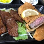 Yakiniku No Fujimasu - カルビ＋牛カツ定食　１６１０円