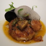 フロリレージュ - 北海道産タラの白子のムニエル、トマトとケッパーのソース、焼き茄子の香りのパルミジャーノソースで ブランタードを添えて1