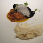 フロリレージュ - 北海道産タラの白子のムニエル、トマトとケッパーのソース、焼き茄子の香りのパルミジャーノソースで ブランタードを添えて3