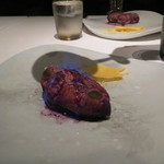 フロリレージュ - 焼き芋のデザート、芋焼酎のフランベで、ホワイトチョコレートのアイスクリームと1