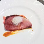 La Brianza - 寒ブリカルパッチョ雲丹醤油ソース柚子の泡。脂乗りのいい寒ブリ風味良くコクもある雲丹醤油ソースと美味しかった～