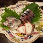 金町製麺 - 刺身盛（鰯、鰤、蛸）