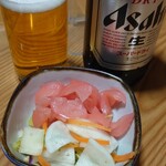 佐幸精肉食堂 - スーパードライ(瓶ビール)650円→漬物サービス