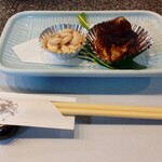 創作旬菜 崎 - お通しは、白子と河豚皮の煮凝り