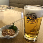 和食レストランとんでん - 生ビール　とんでん特製いか塩辛