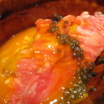 鳥茂 - 和牛サーロインの生肉、雲丹とキャビアの卵かけご飯3