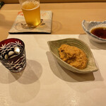 鮨 やすみつ - あん肝　ペアリングの陽乃鳥