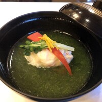 太田なわのれん - ほうれん草の擦り流し-蟹真薯と聖護院大根