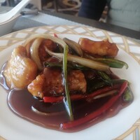 桃花春(神戸メリケンパークオリエンタルホテル) - 白身魚の甘酢あんかけ（黒酢味かな？？）