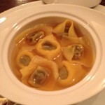 ICARO miyamoto - レバーペーストの入ったラビオリ。コンソメがうますぎてオカワリした。