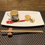 Umi No Bisutoro Okamura - あん肝のフラン柚風味　ホタテ貝のポワレ