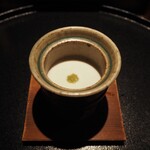 薪鳥新神戸 - あおさ入り茶碗蒸し（鶏の白子のソース）