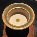 薪鳥新神戸 - あおさ入り茶碗蒸し（鶏の白子のソース）（アップ）