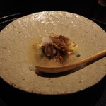 薪鳥新神戸 - かきの木茸 + 鬼おろし + 下仁田ねぎ + 鳥出汁のジュレ