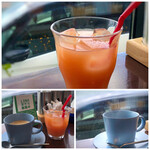 HICKORY Sea Side cafe - ◆ドリンクは選べますので「ピンクグレープフルーツジュース」と「珈琲」を。 この系列店はドリンクが少量だったと夫のジュースを見て思い出しました。(^0^;)