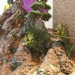 坂本商店 - 店の中央にある牡蠣殻を使った巨大盆栽がアートです。