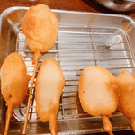 Daruma - 左からササミガーリック半熟卵と牡蠣^ - ^