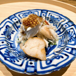 温石 - 渡蟹　モロヘイヤのお浸し