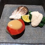 Sushi Chiharu - かますの塩焼き、ふろふき大根の白味噌がけ、小松菜のきぬがけ