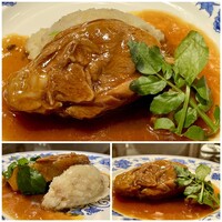 中国菜 老四川 飄香 銀座三越店 - 四川式鴨肉の煮込み
                    骨付きの鴨肉、皮がトゥルンとして身は柔らか、ピリッと刺激のあるソースが染みてます！
                    これも凄く美味しい♪
                    付け合わせは自家製干し肉のマッシュポテト、衣を付けて揚げたらコロッケ完成。