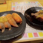 俺の魚を食ってみろ!!  - 炙りサーモンチーズ　炙りサーモンニンニク焦がし醤油　炙りサーモンバジルチーズ