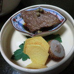 つる幸 - 能登牛網焼き、衣かつぎアンチョビ射込み