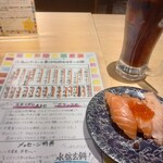 俺の魚を食ってみろ!!  - 八海サーモン　イクラ乗せ　炙り　黒烏龍茶