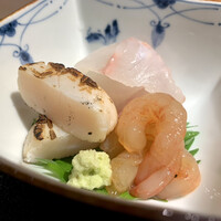 日本料理いまい - ヒラメ、甘エビ、ホタテ炙り