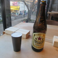 手打ち蕎麦 柿ノ木 - ビール（窓辺からの光景は変わらず）