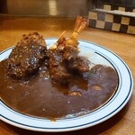 カレーの南海 - エビフライカレー+メンチカツ(大辛の辛め)　980円+300円