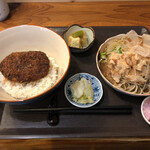 Tokachi Soba Echizen - パリ丼Bセット（メンチカツ丼・並＋並盛おろし）¥1500＋辛味大根¥200
