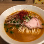Jinrikisha - オレンジのスープの海老蕎麦800円税込！