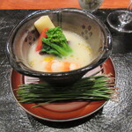 草庵 鍋島 - 車海老、合馬の筍、白みそ仕立て