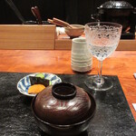 草庵 鍋島 - 香の物、味噌汁碗、ほうじ茶