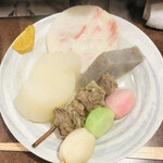 おかめ - 大根、すじ、コンニャク、３色団子、紅生姜天