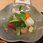 山玄茶 - 平目、トロ、甘海老、イカ。お野菜も嬉しい。