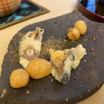 山玄茶 - 鮒寿司、銀杏のフライ、酒粕揚げ。日本酒おかわり♡