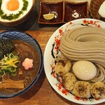 中華蕎麦 沙羅善 - 濃厚豚骨魚介つけめん（大） + コーチン軟骨つくね 3個 + 半熟味玉 -極-