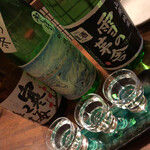 わかたろう - 日本酒飲み比べ（左から寒紅梅の雫・明鏡止水・雪の芽舎）