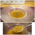 グリチネ - ◆そば茶のオニオンスープ・・玉葱は飴色になるまで炒められ甘みを感じますし、 フレンチのオニオンスープよりも味わいが軽めですが、美味しいワ。