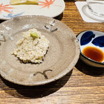 日本橋 蕎ノ字 - ☆そばがき。そばの粗挽きは風味豊かな味。生わさびと濃いめの蕎麦つゆで頂く。