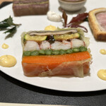 銀座 大石 - 野菜と海老のゼリー寄せ♡蕁麻疹みたいなソースをつけて
