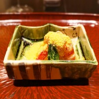 日本料理 晴山 - 車海老とｱｵﾘ烏賊のｶﾗｽﾐ和え