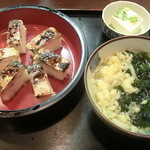 Naniwaya - 焼き鯖寿司定食（うどん）　これが1コインならお得＾＾
