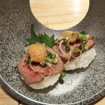 Noukaban Zai Ichi - 能登牛炙り寿司2貫1,000円(税込)