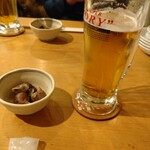 Sakanaya Uohide - お通しと生ビール