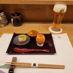 Seifuu Meigetsu - 先付け３種と生ビール エビス