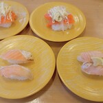 Kappa Sushi - オニオンサーモン、アボカドサーモン、焼サーモン、とろサーモン塩炙り