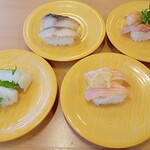 かっぱ寿司 - 西京焼き風とろサバ、活〆寒ぶり焦がし醤油、えんがわ、とろサーモン塩炙り